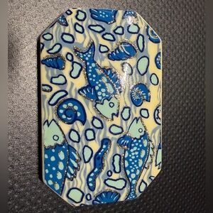 Vintage Blue and Cream with Gold detailing Fish Patterned Decorative Brooch